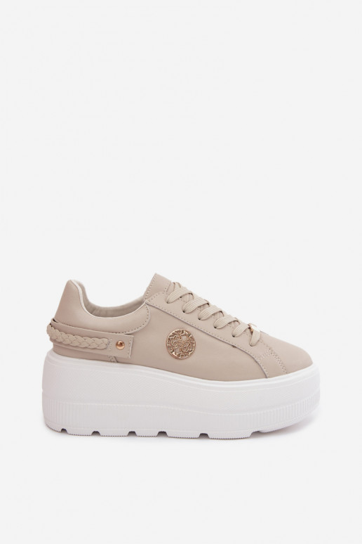 Baskets en simili cuir à plateforme pour femmes D&A LR61-7095 couleur sable