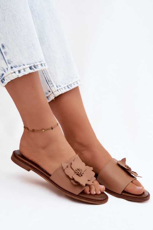 Chaussons en cuir pour femmes avec ornements Zazoo 40477 couleur cappuccino