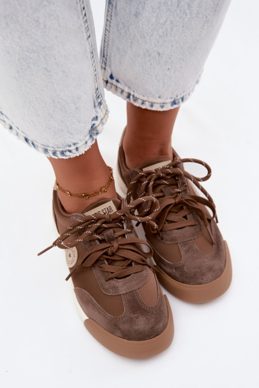 Baskets en daim pour femmes avec lacets doubles Big Star UU274002 en couleur marron