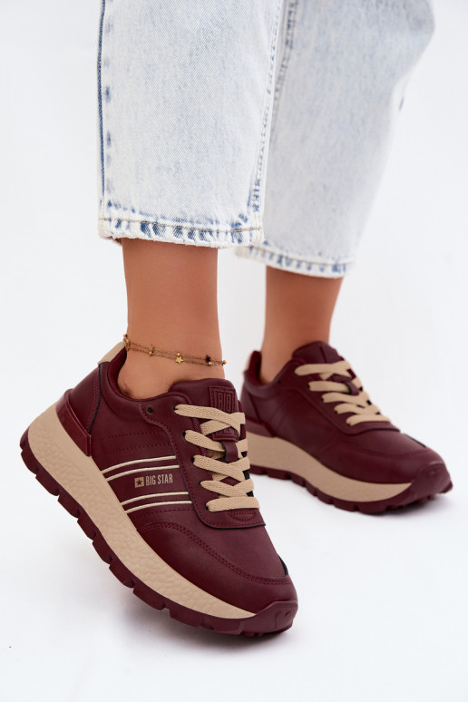 Baskets femmes bordeaux avec plateforme Big Star UU274041