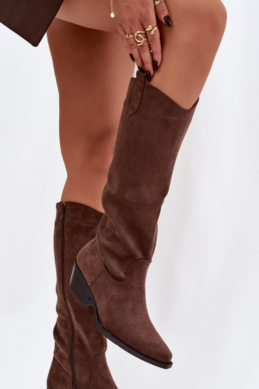 Bottes à talons de style cowboy en faux suède marron Esmira
