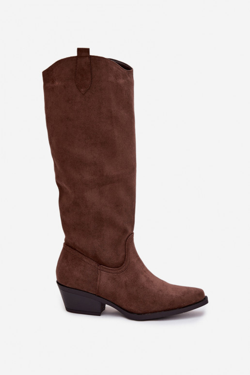 Bottes à talons de style cowboy en faux suède marron Esmira