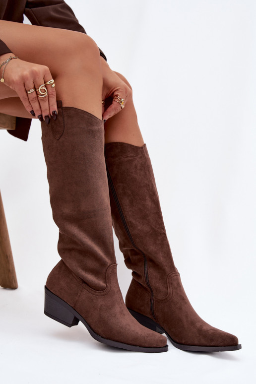 Bottes à talons de style cowboy en faux suède marron Esmira