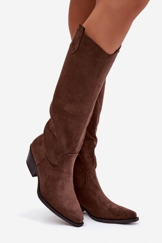Bottes à talons de style cowboy en faux suède marron Esmira