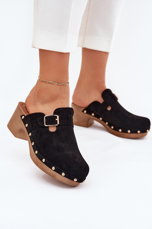 Sabots noirs pour femmes avec talons et boucles Veldexina