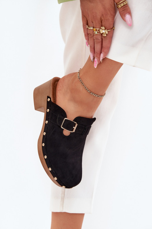 Sabots noirs pour femmes avec talons et boucles Veldexina