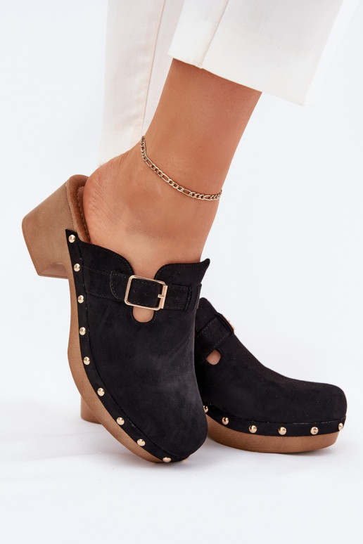 Sabots noirs pour femmes avec talons et boucles Veldexina