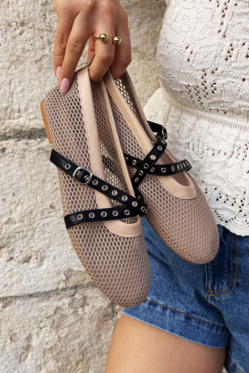 Ballerines en mesh avec brides en couleur sable Salliroe 2