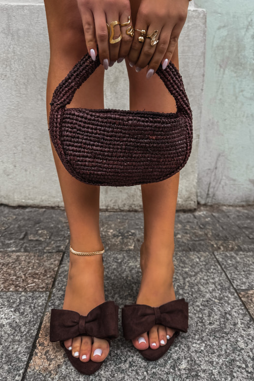 Chaussons pour femmes à talons fins et nœuds en suédine chocolat Tai turignolia