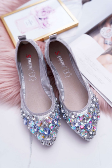 Ballerines argentées avec décoration en cristal 2