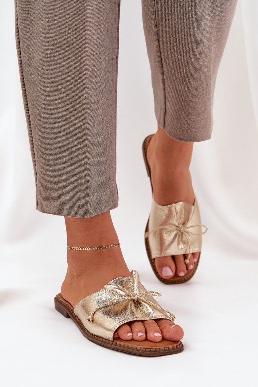 Chaussons dorés plats avec nœud décoratif Deonelis