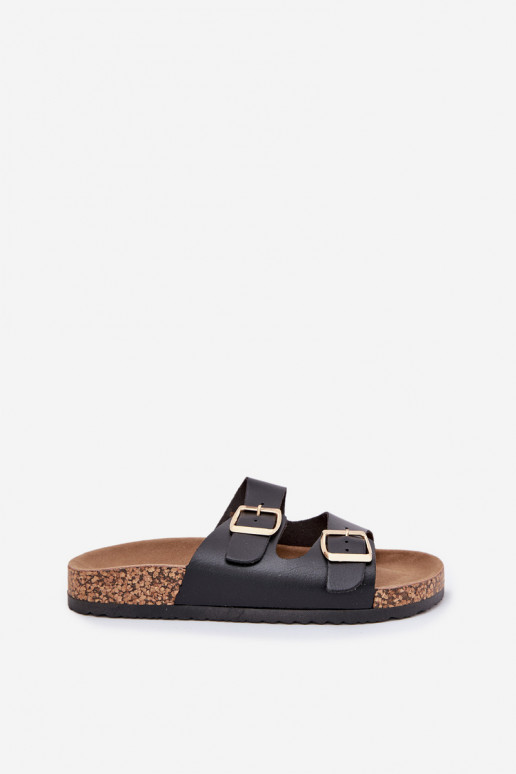 Chaussons noirs pour femmes avec boucles en simili cuir Iskira