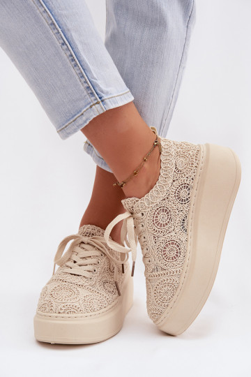 Chaussures décontractées beiges avec plateforme et motifs en dentelle Evalora