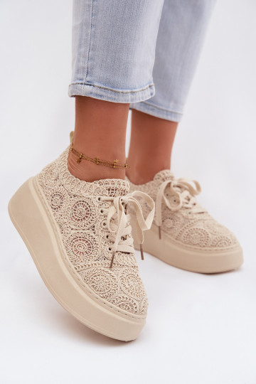 Chaussures décontractées beiges avec plateforme et motifs en dentelle Evalora 2