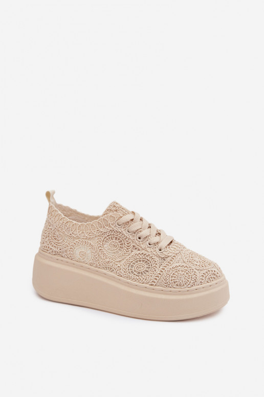 Chaussures décontractées beiges avec plateforme et motifs en dentelle Evalora