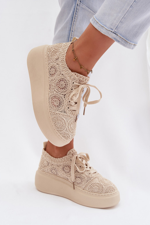 Chaussures décontractées beiges avec plateforme et motifs en dentelle Evalora