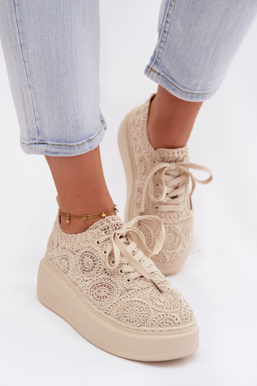Chaussures décontractées beiges avec plateforme et motifs en dentelle Evalora
