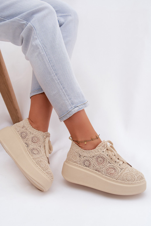 Chaussures décontractées beiges avec plateforme et motifs en dentelle Evalora