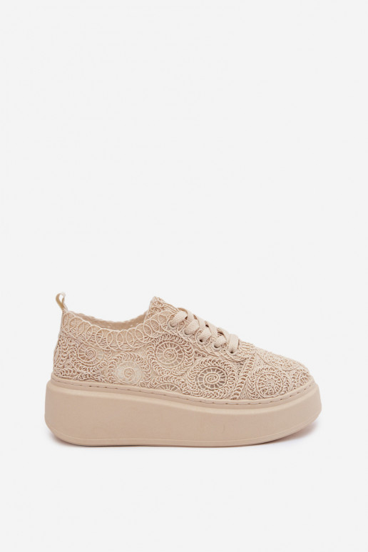 Chaussures décontractées beiges avec plateforme et motifs en dentelle Evalora