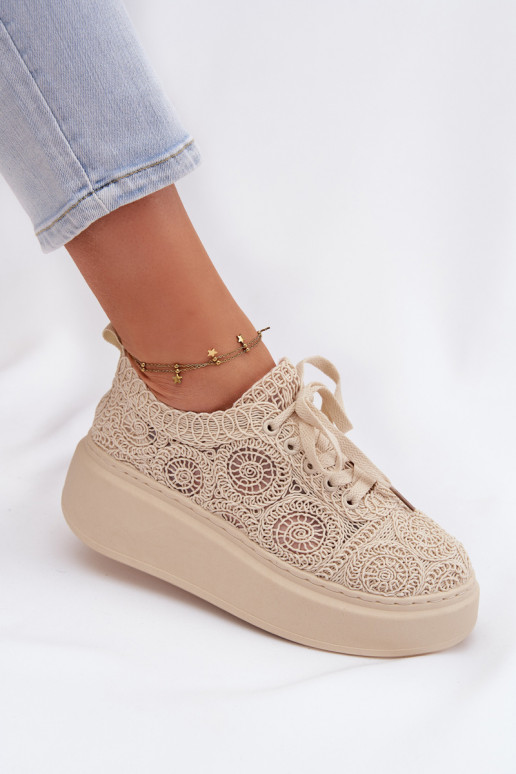 Chaussures décontractées beiges avec plateforme et motifs en dentelle Evalora