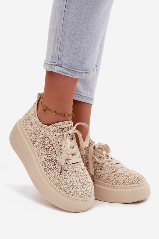 Chaussures décontractées beiges avec plateforme et motifs en dentelle Evalora