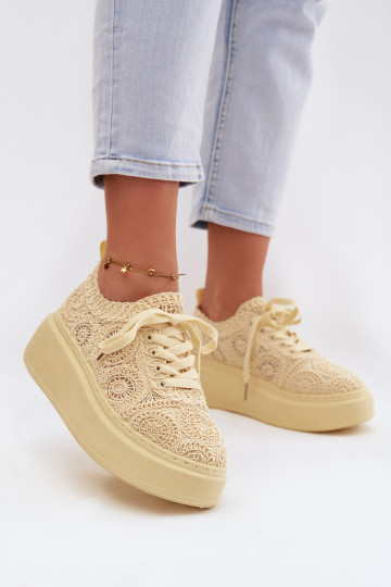 Chaussures décontractées jaunes avec plateforme et motifs en dentelle Evalora 2