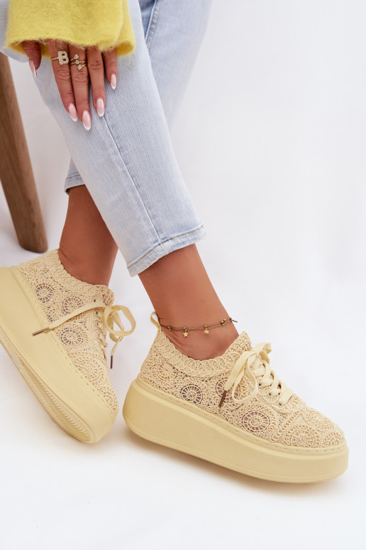 Chaussures décontractées jaunes avec plateforme et motifs en dentelle Evalora