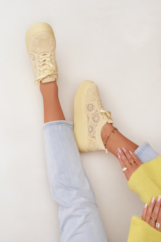 Chaussures décontractées jaunes avec plateforme et motifs en dentelle Evalora