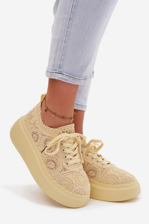 Chaussures décontractées jaunes avec plateforme et motifs en dentelle Evalora