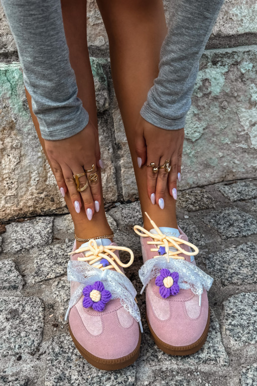 Baskets pour femmes avec fleurs fantaisie et nœud en rose Coastelle
