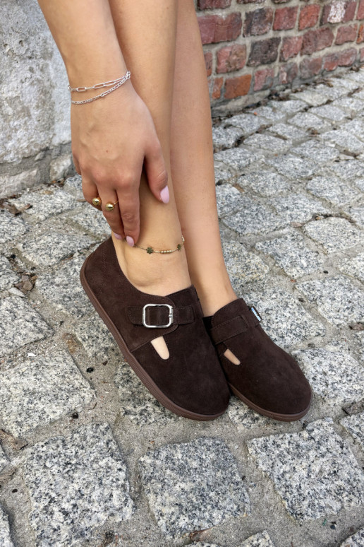 Chaussures pour femmes avec boucles en daim synthétique couleur chocolat Sombellia