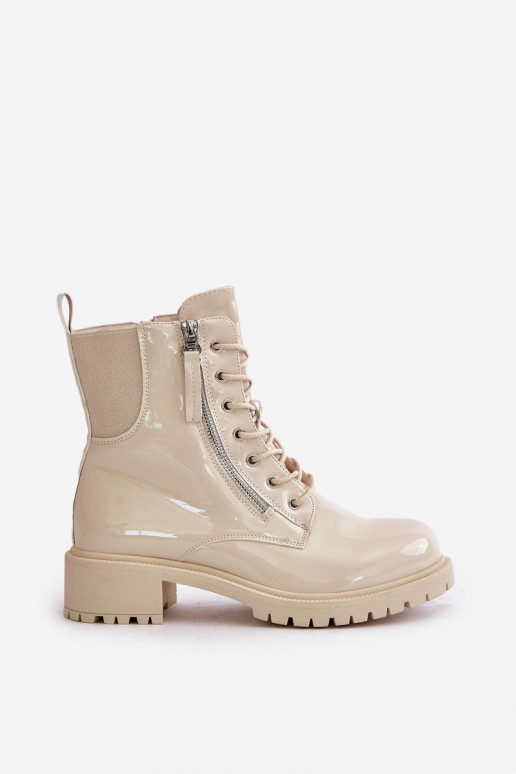 Bottines de travail couleur sable avec effet verni Ravanthia
