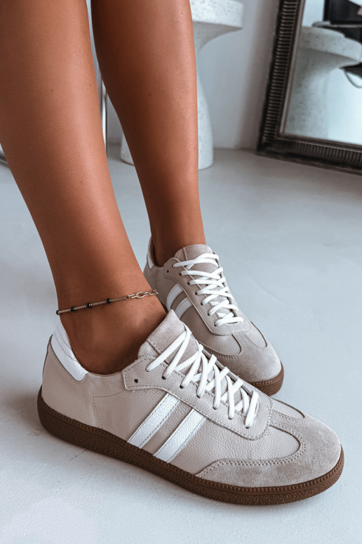 Baskets basses en cuir pour femmes Zazoo N1068 couleur sable