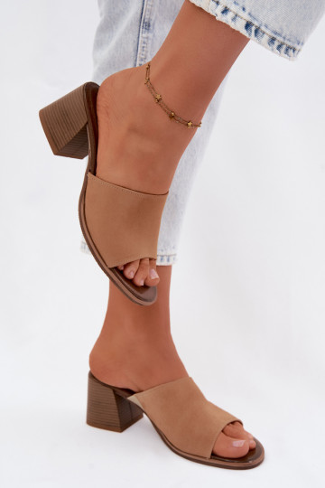 Mules à talons en suédine beige pour femmes Zazoo 2