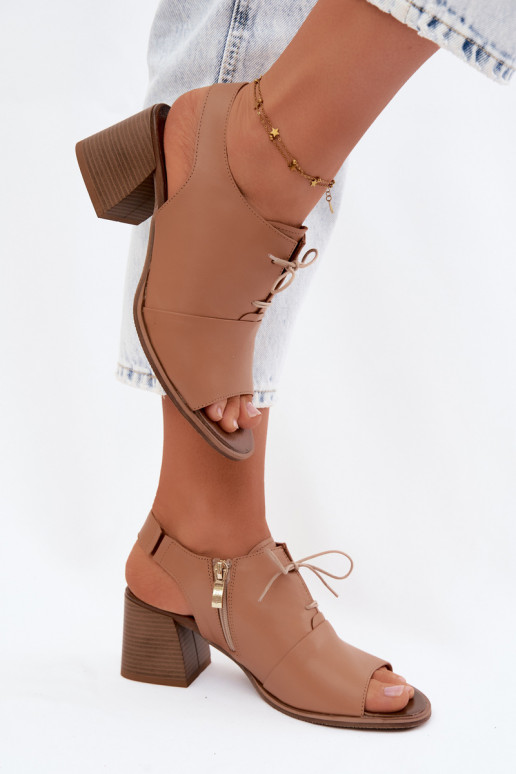 Sandales en cuir à talons hauts avec des détails stylés Zazoo 40523 couleur cappuccino