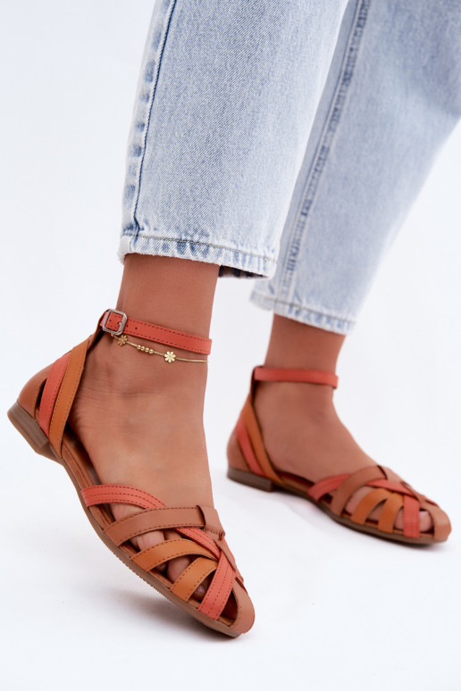 Sandales femme orange brun avec talons larges et brides Tai turiciejka P7539-18