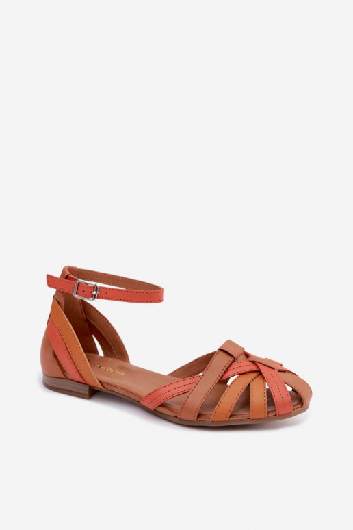 Sandales femme orange brun avec talons larges et brides Tai turiciejka P7539-18