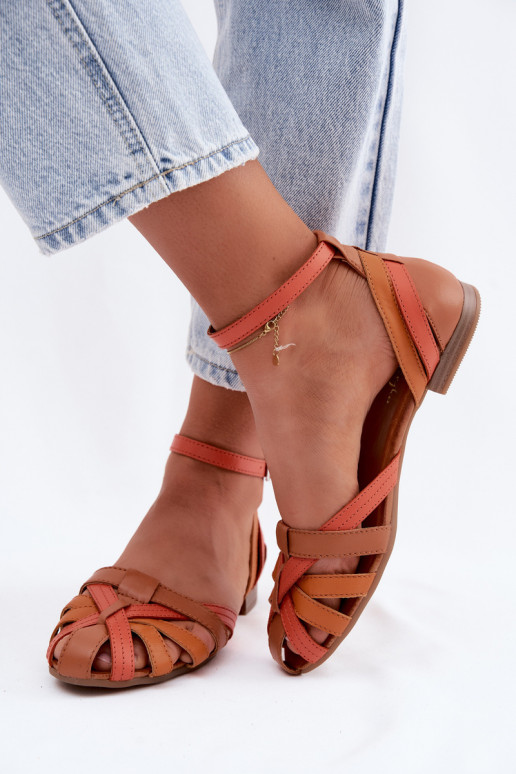 Sandales femme orange brun avec talons larges et brides Tai turiciejka P7539-18