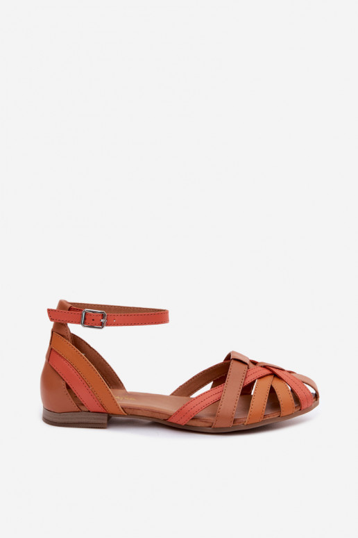 Sandales femme orange brun avec talons larges et brides Tai turiciejka P7539-18