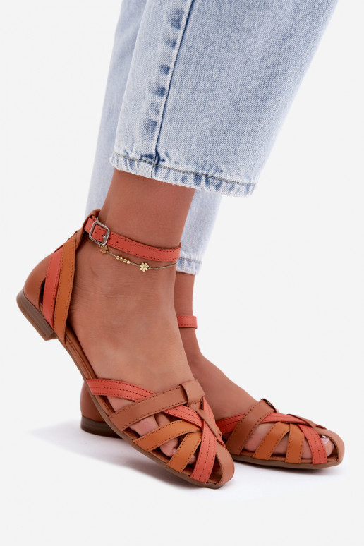 Sandales femme orange brun avec talons larges et brides Tai turiciejka P7539-18