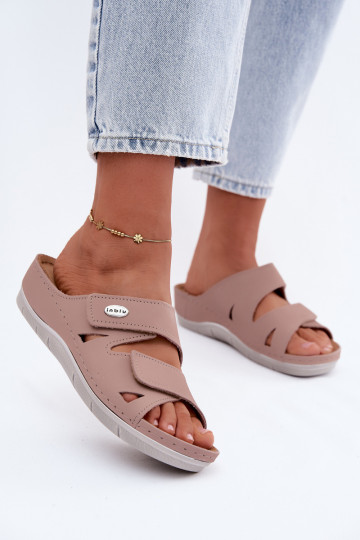 Pantoufles en cuir pour femmes roses avec fermetures adhésives Inblu OE0001GU