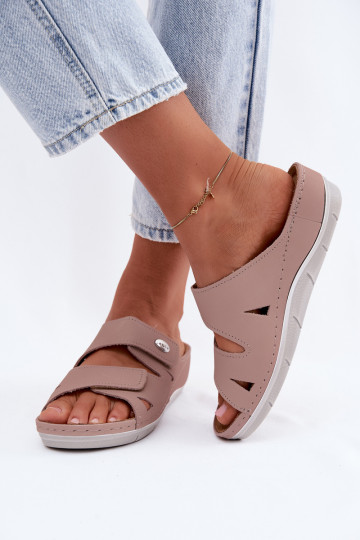 Pantoufles en cuir pour femmes roses avec fermetures adhésives Inblu OE0001GU 2