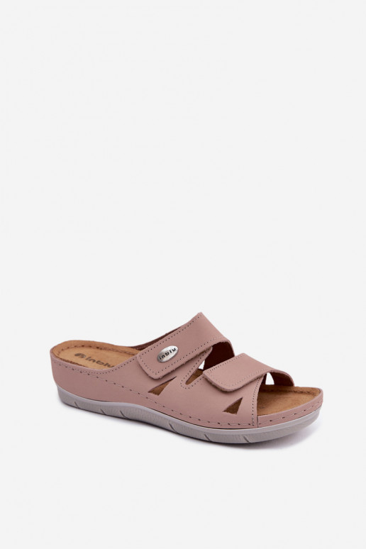 Pantoufles en cuir pour femmes roses avec fermetures adhésives Inblu OE0001GU