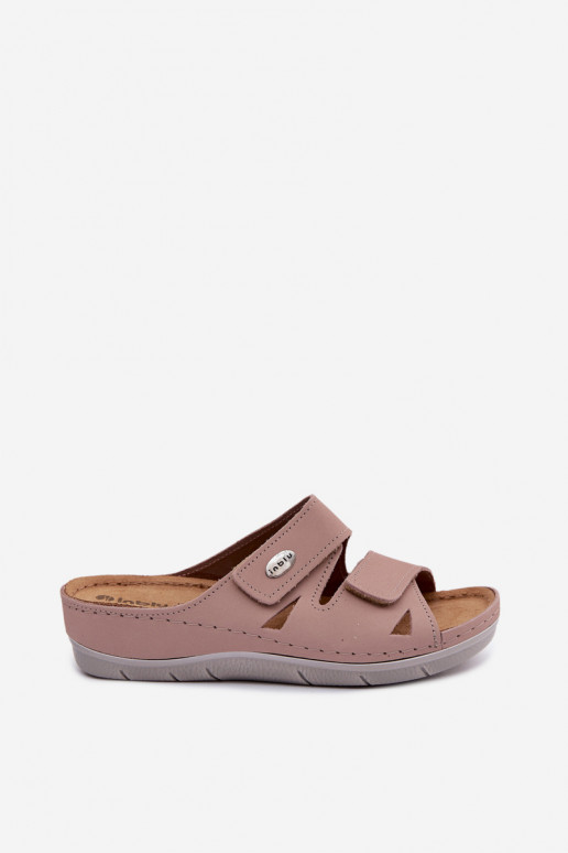 Pantoufles en cuir pour femmes roses avec fermetures adhésives Inblu OE0001GU