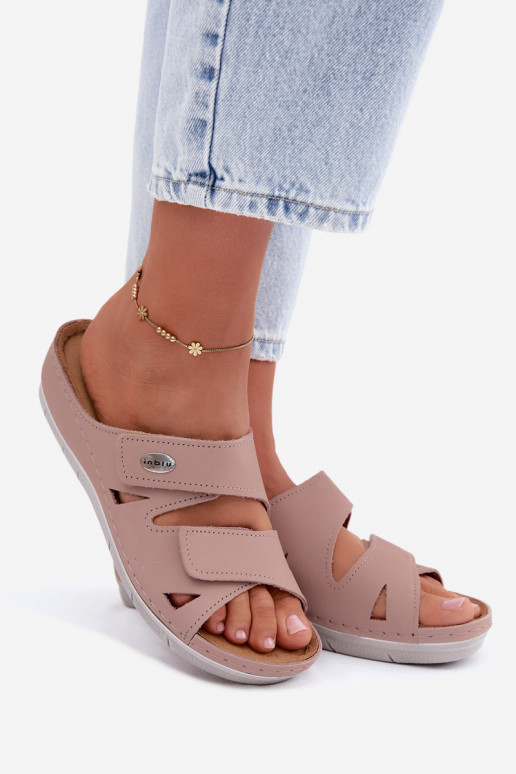 Pantoufles en cuir pour femmes roses avec fermetures adhésives Inblu OE0001GU