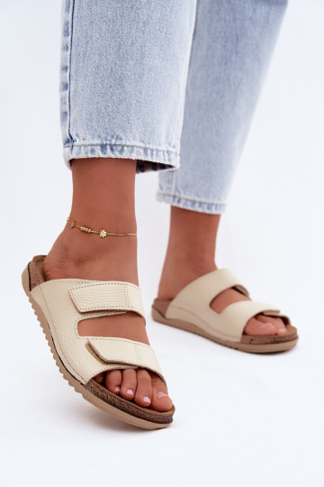 Pantoufles en cuir pour femmes ivoire Inblu AA0005GU 2