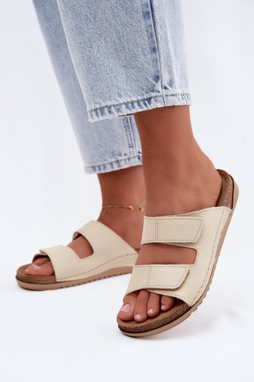 Pantoufles en cuir pour femmes ivoire Inblu AA0005GU