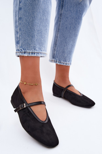 Ballerines noires avec des brides en daim synthétique Felora 2