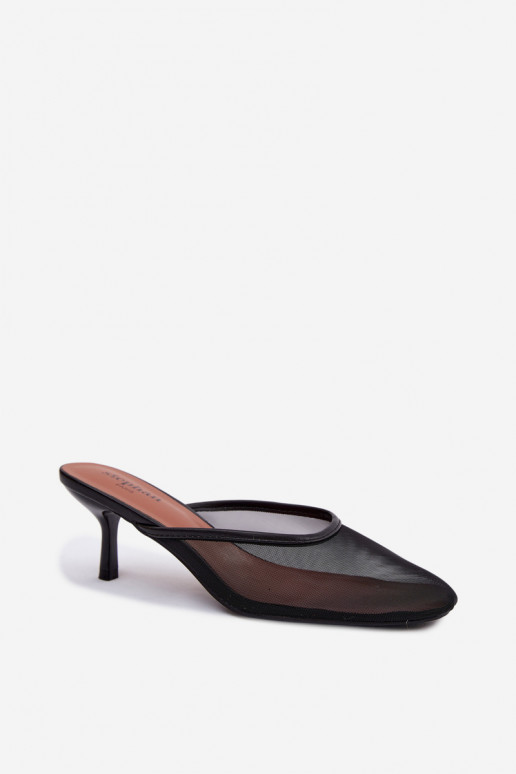 Chaussons en mesh noirs à talons fins Calmio