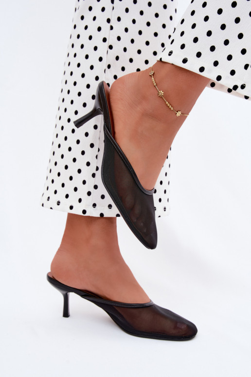 Chaussons en mesh noirs à talons fins Calmio